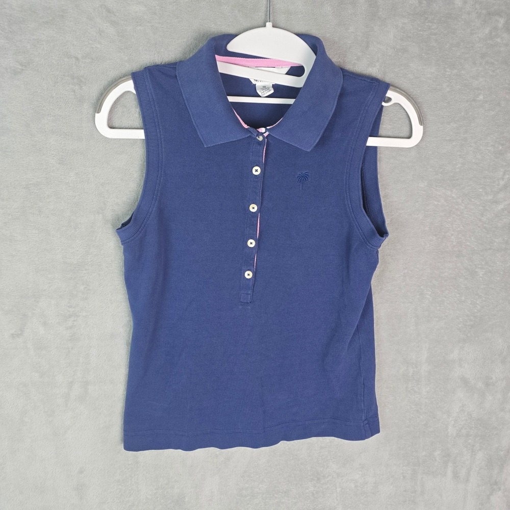 Lilly Pulitzer Womens Sleeveless Polo Shirt Navy Blue Palm‎ Tree Logo Size XS